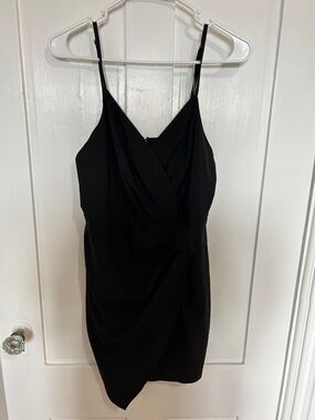FAVLUX Black Draped Mini Dress with Spaghetti Straps
